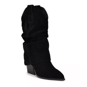 NWT Nine West Wilton Black Suede Block Heel Dress Boots |Size 7